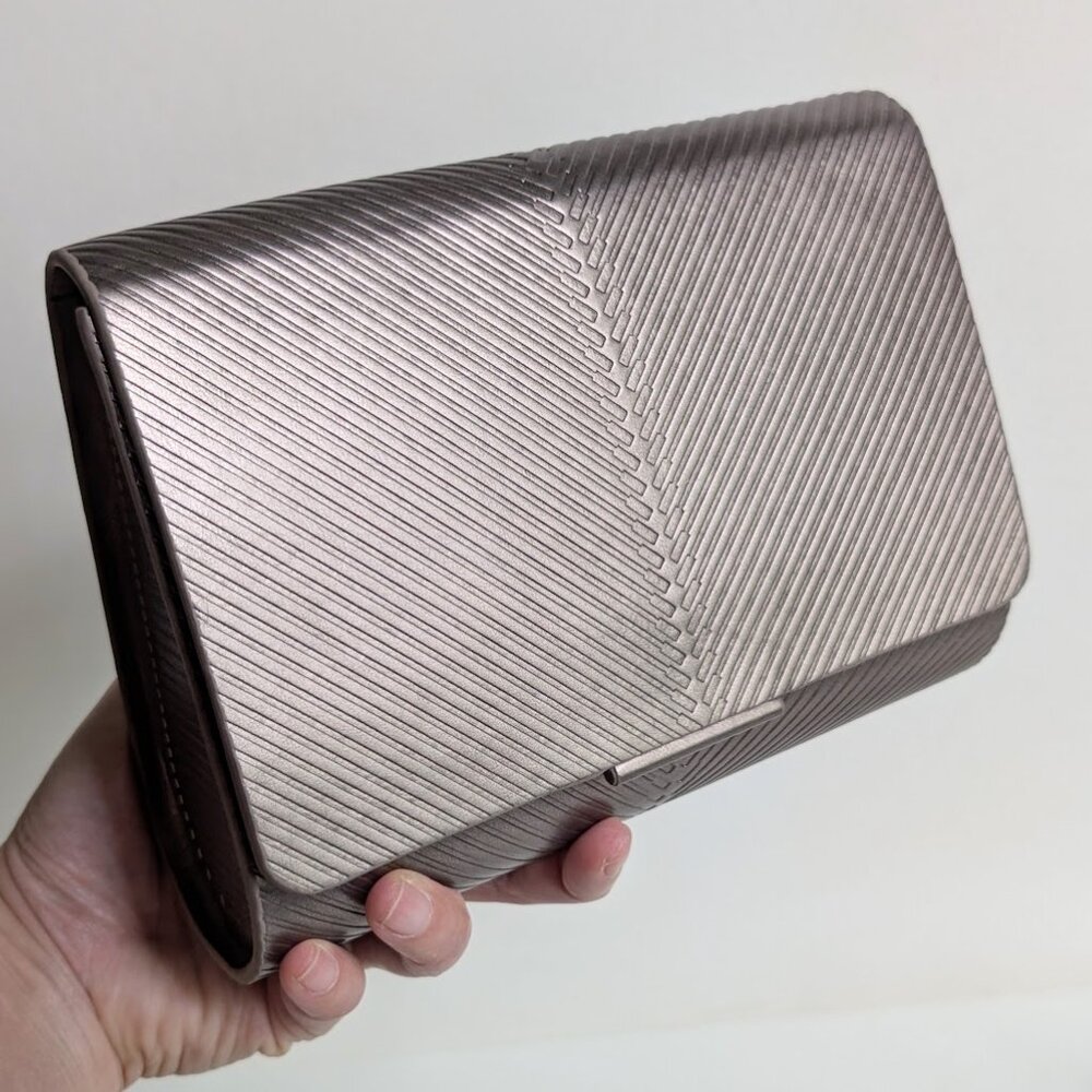 AMPM Silver Faux Leather Zehra Metallic Linear Pattern Clutch - Picture 7 of 13